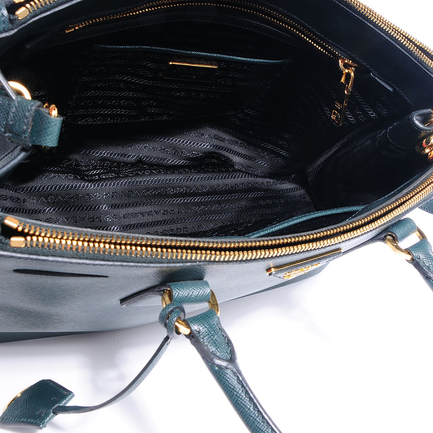 Saffiano Lux Double Zip Medium Tote Smeraldo
