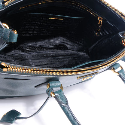 Prada Saffiano Lux Double Zip Medium Tote Smeraldo 8 of 9
