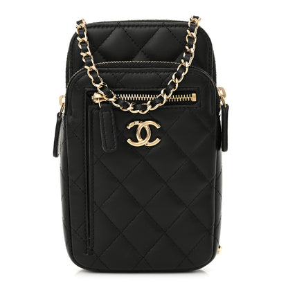 Chanel Lambskin Quilted CC Phone Holder Black 1 of 11