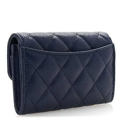 Chanel Caviar Quilted Flap Card Holder Wallet Navy Blue 3 of 9