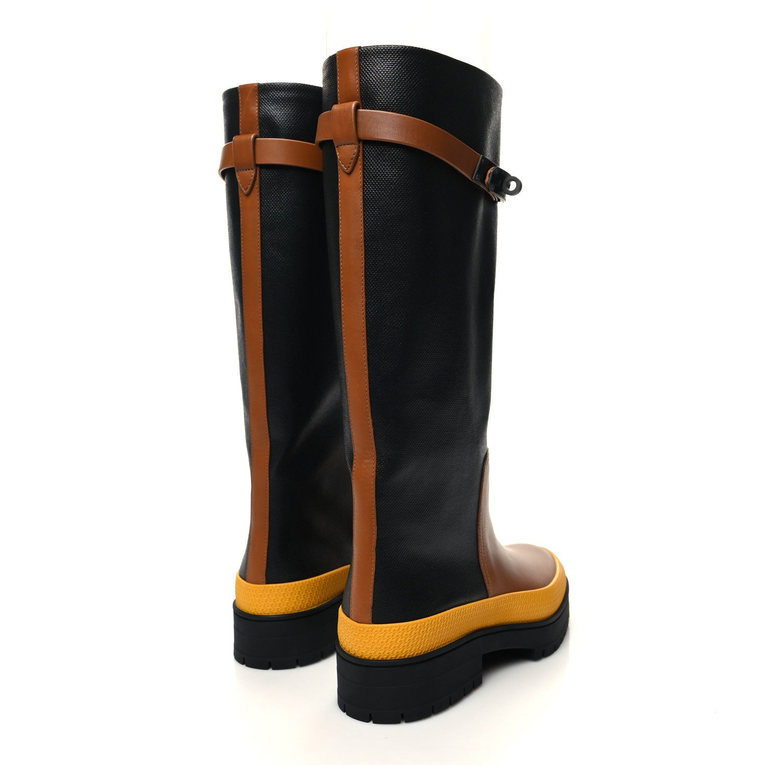 Hermes Toile De Coton Barn Boots 37 Black Marron Iroko 4 of 7