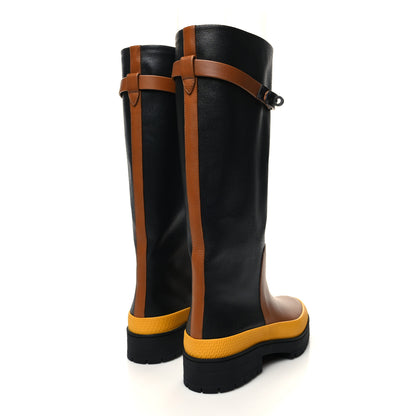 Hermes Toile De Coton Barn Boots 37 Black Marron Iroko 4 of 7