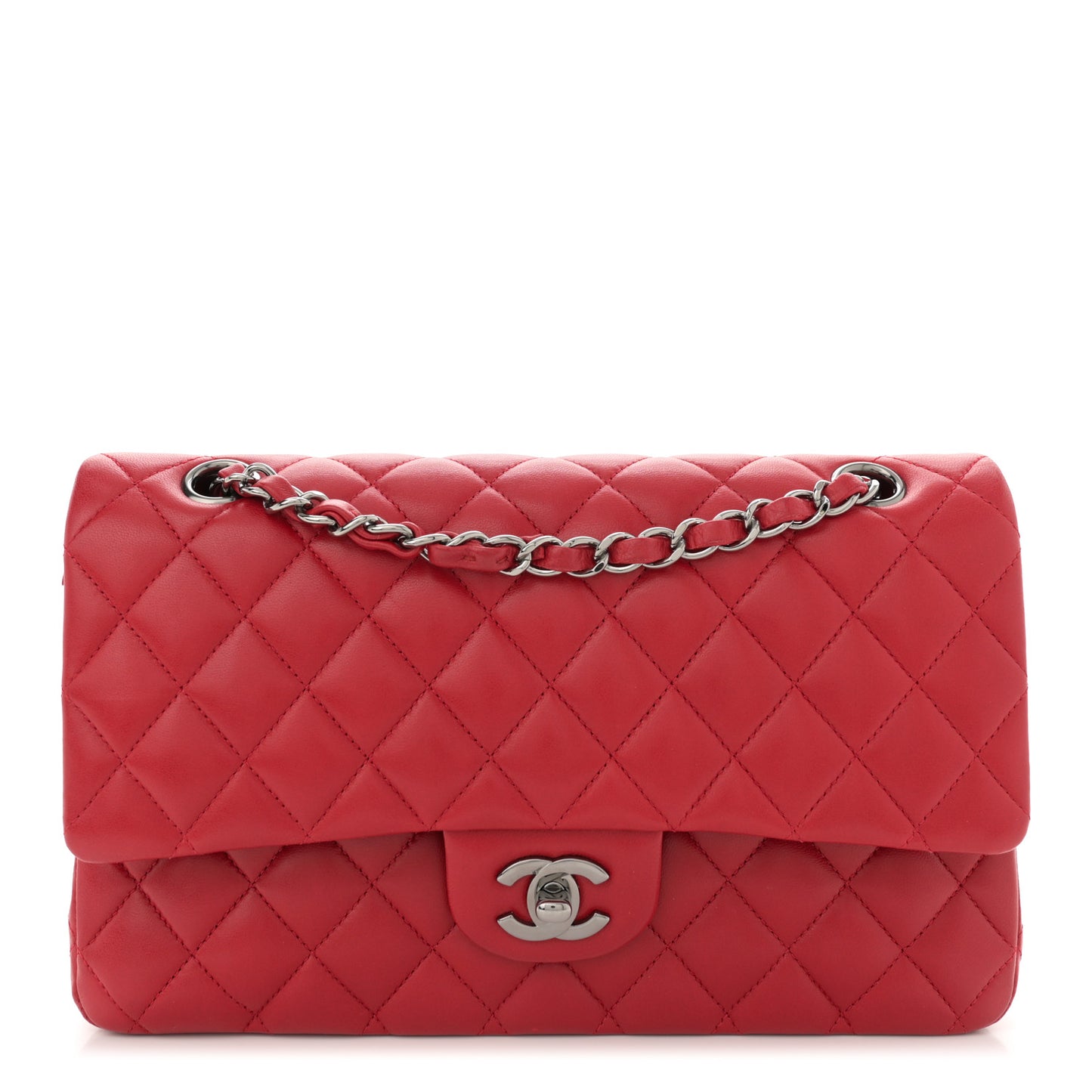 Lambskin Quilted Medium Double Flap Red
