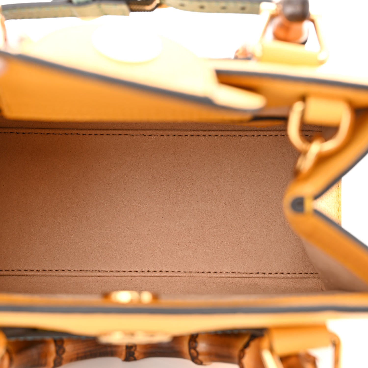 Gucci Textured Dollar Calfskin Web Mini Diana Tote Bag Yellow Dusty Azure 5 of 11
