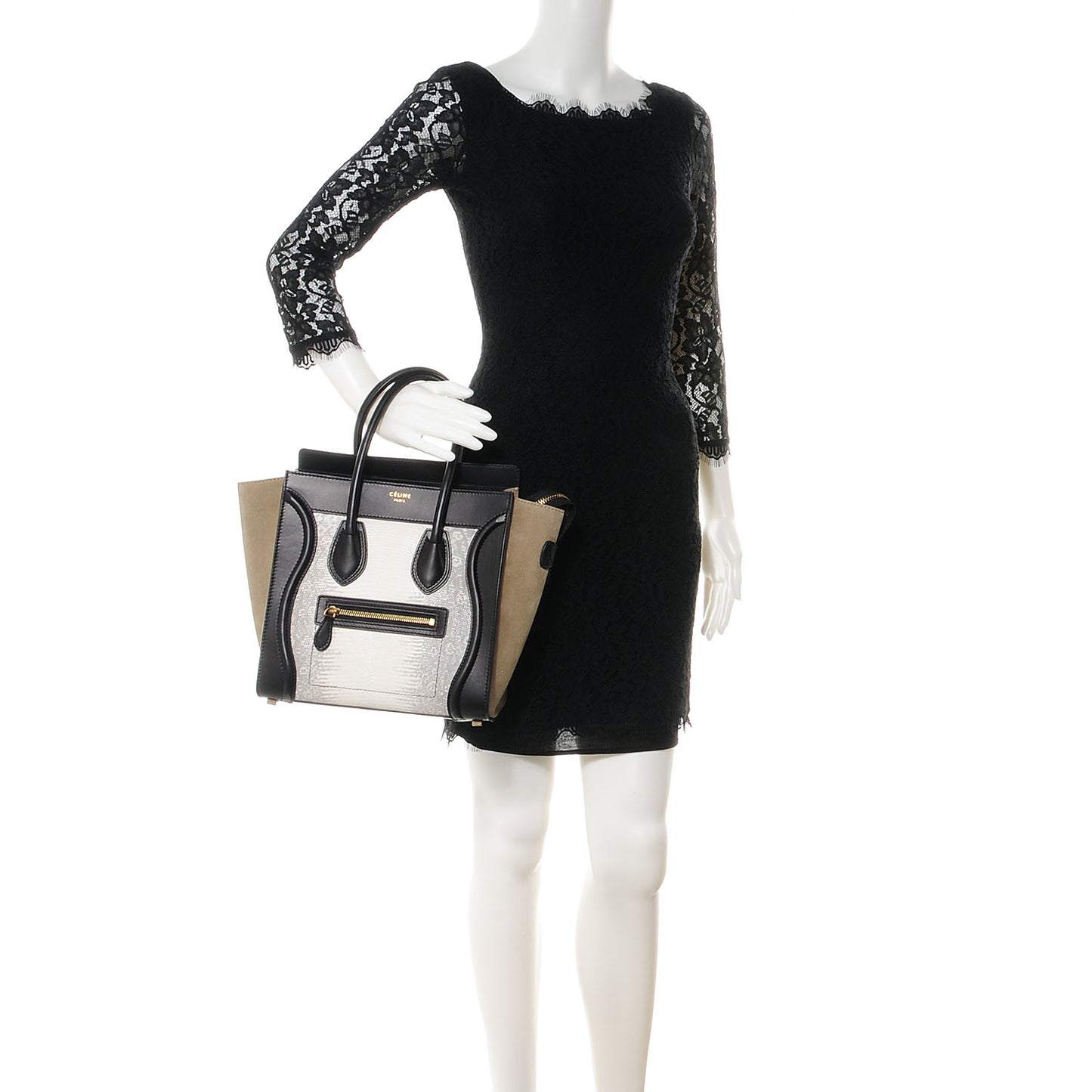 Calfskin Suede Lizard Micro Tri-Color Luggage Taupe