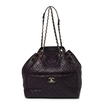 Chanel Lambskin Quilted Large Drawstring Shoulder Bag Dark Purple 1 of 10