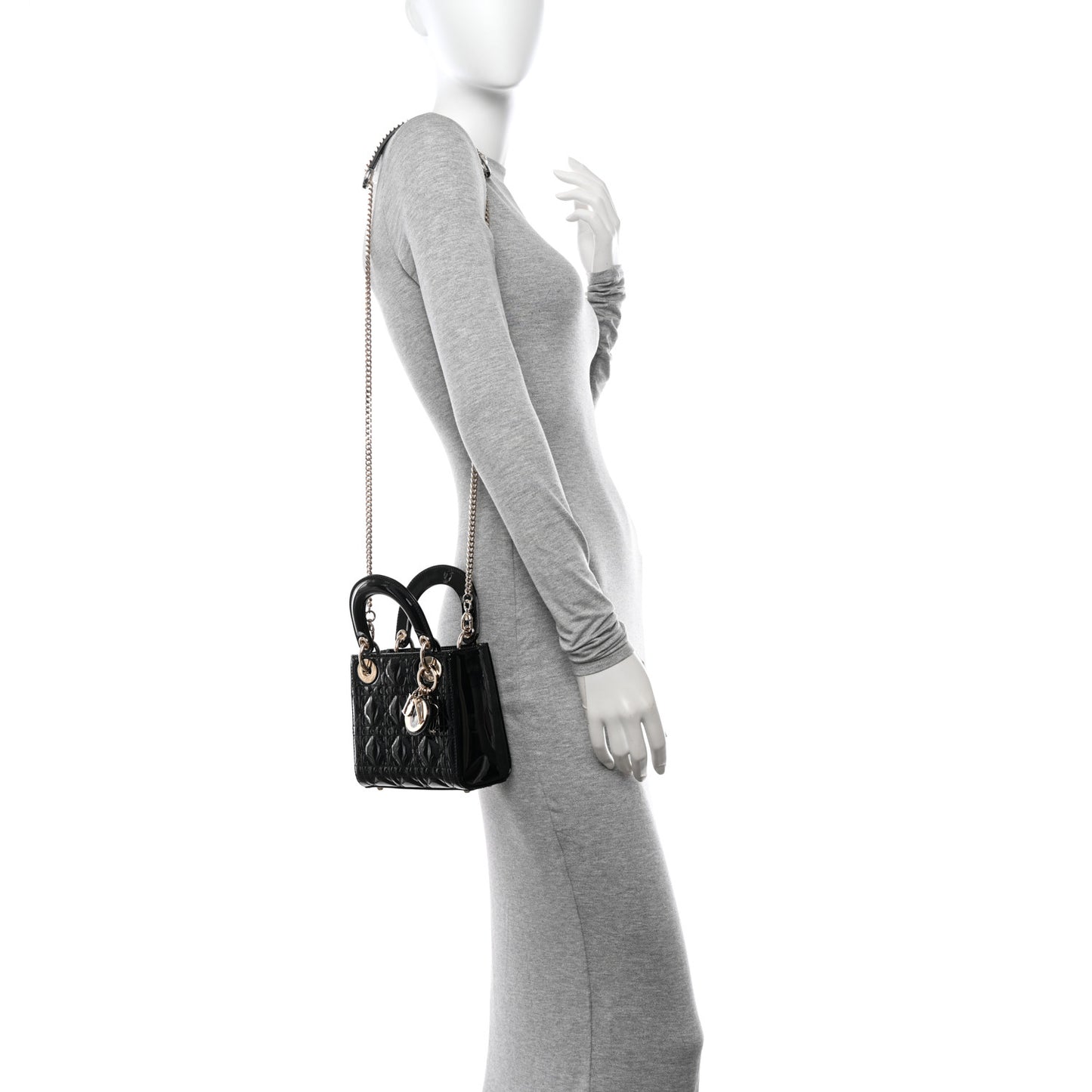 Patent Cannage Mini Lady Dior Black