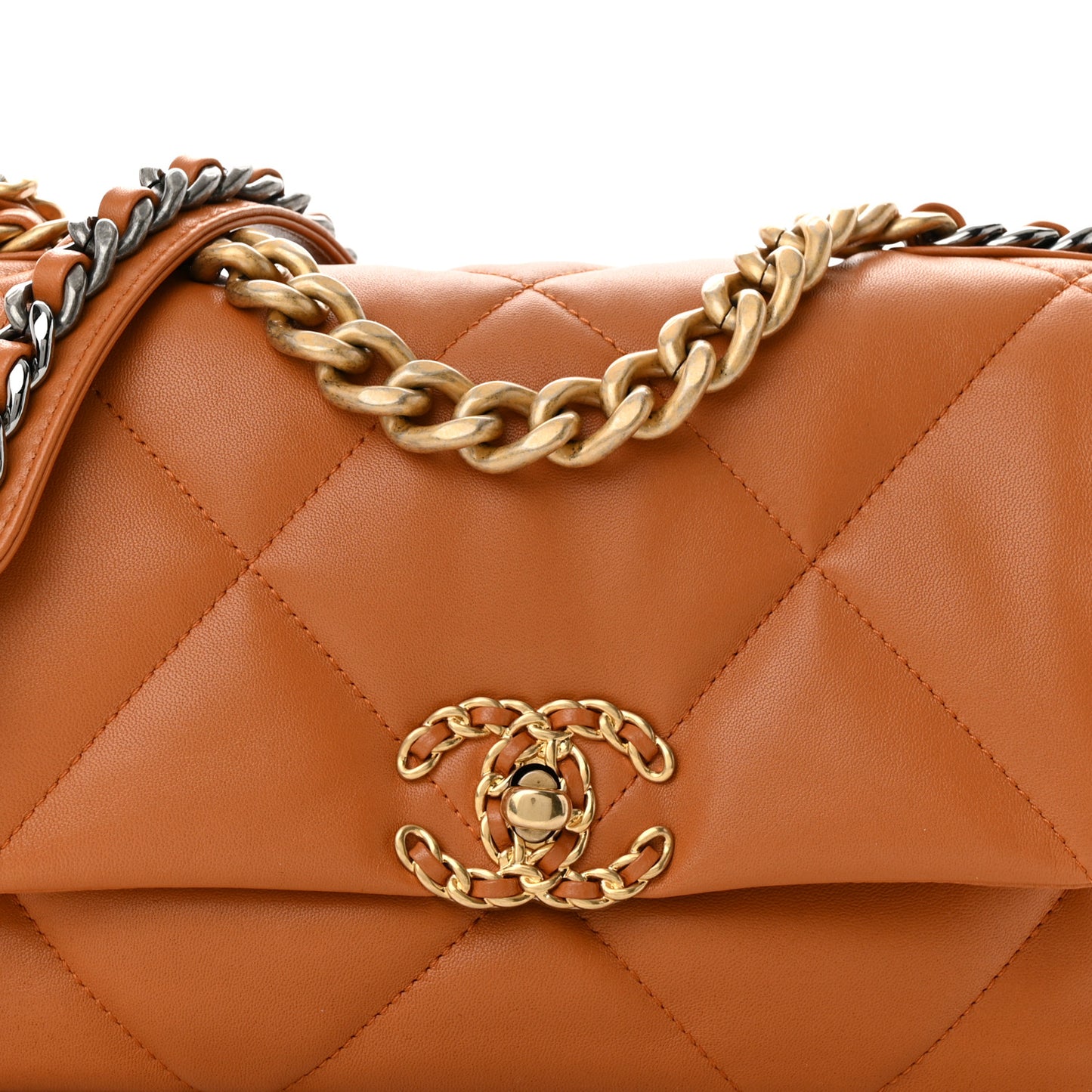 Lambskin Quilted Medium Chanel 19 Flap Light Brown