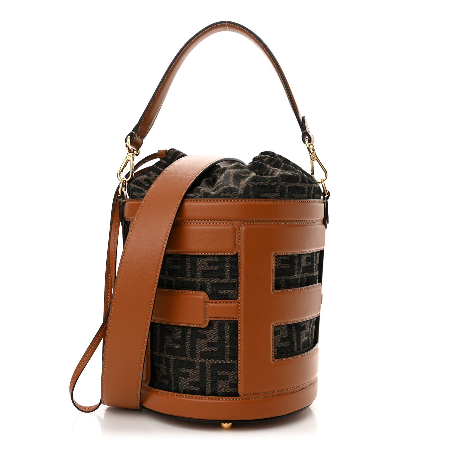 Fendi Nylon Vitello King Logo Step Out Bucket Bag Brandy 1 of 10