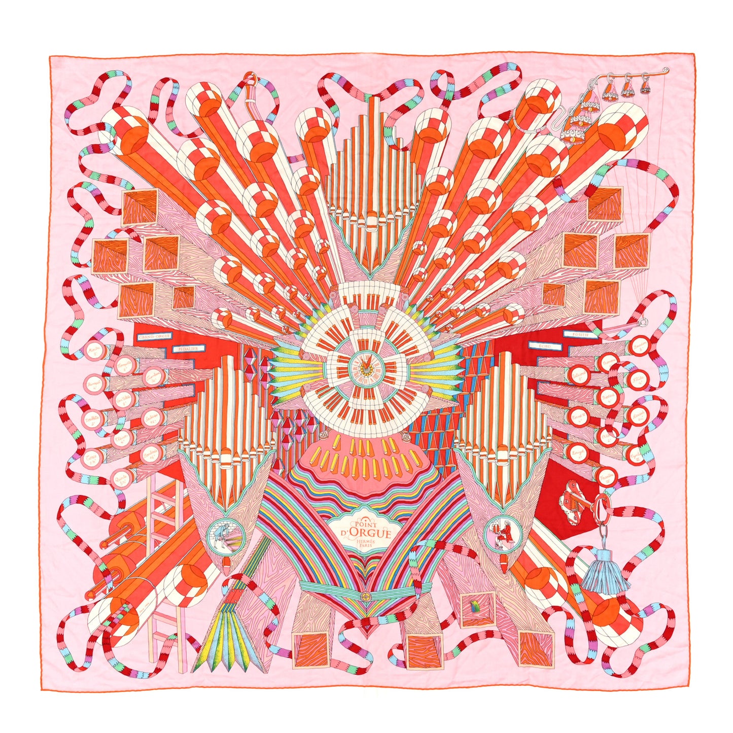 Cashmere Silk Point D'Orgue Shawl 140 Rose Pale Orange Vert
