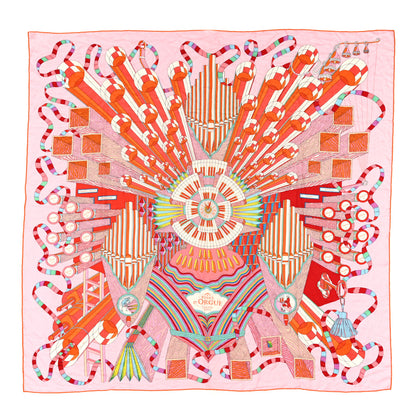 Hermes Cashmere Silk Point D'Orgue Shawl 140 Rose Pale Orange Vert 1 of 5