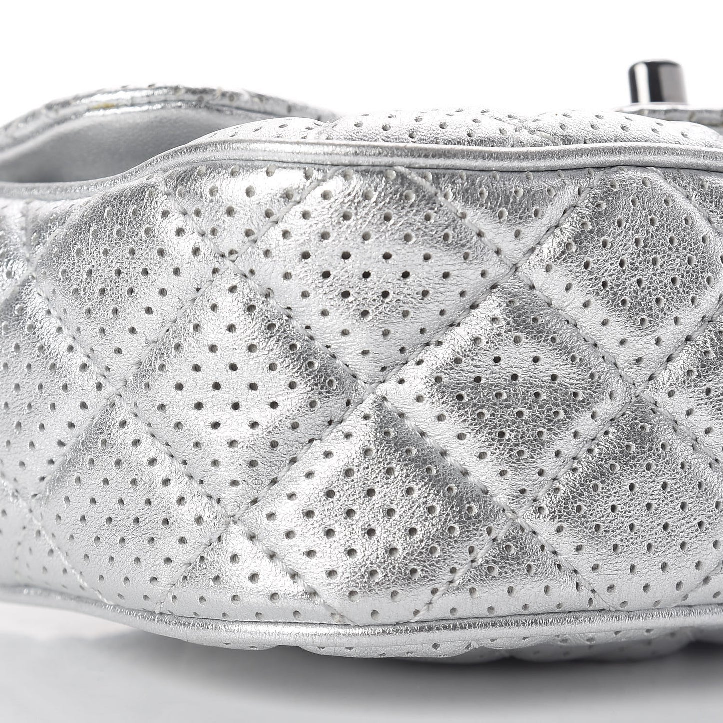 Metallic Lambskin Perforated Mini Rectangular Flap Silver