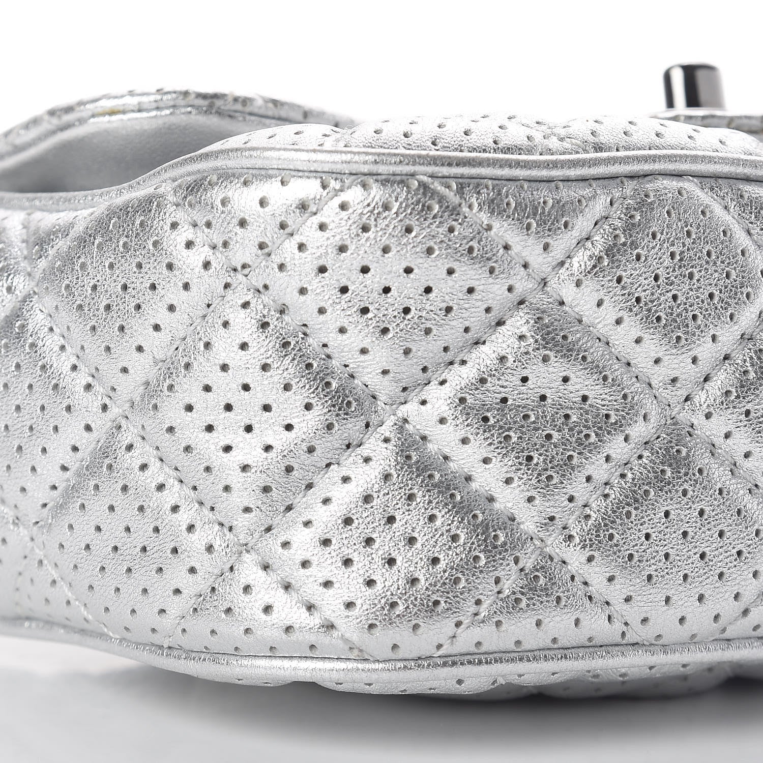 Chanel Metallic Lambskin Perforated Mini Rectangular Flap Silver 9 of 10