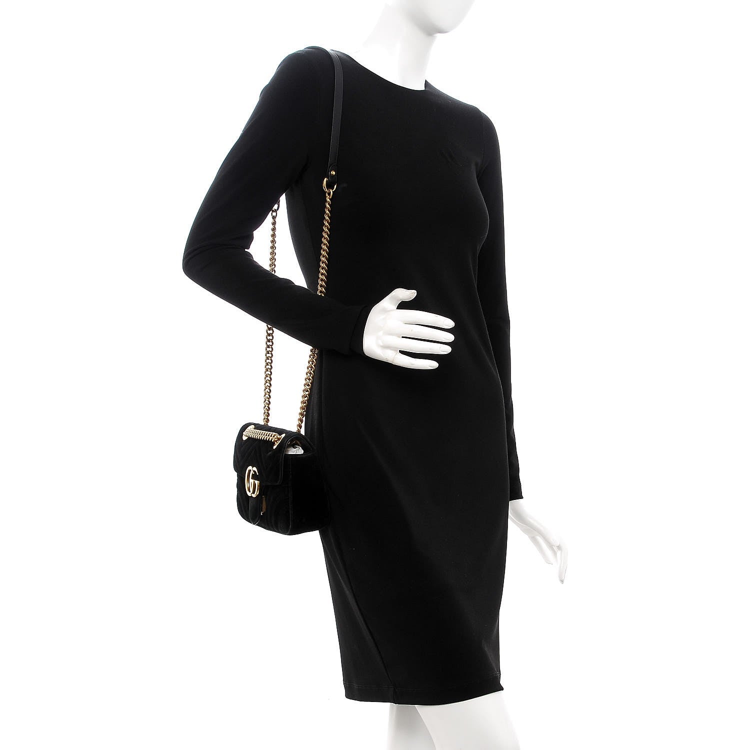 Gucci Velvet Matelasse Mini GG Marmont Shoulder Bag Black 2 of 11