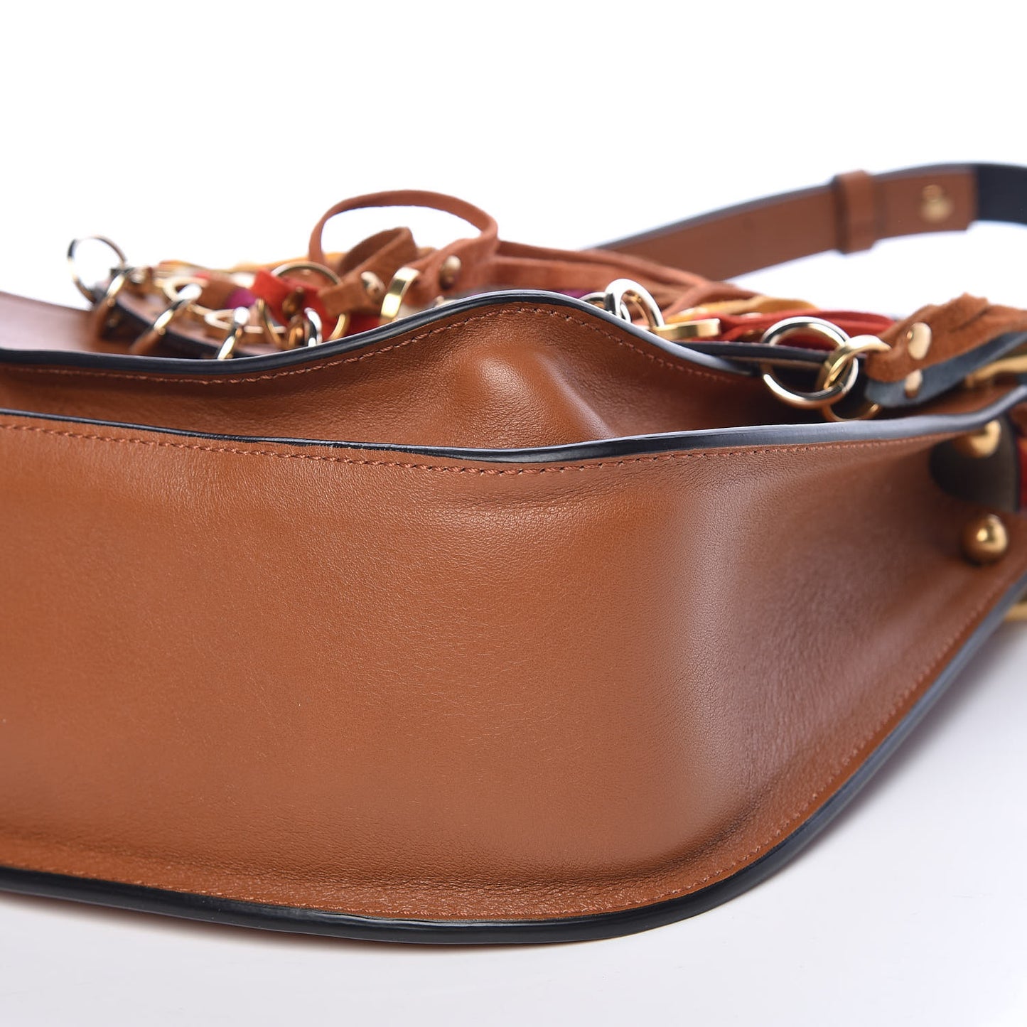 Calfskin Small Hudson Fringe Shoulder Bag Caramel