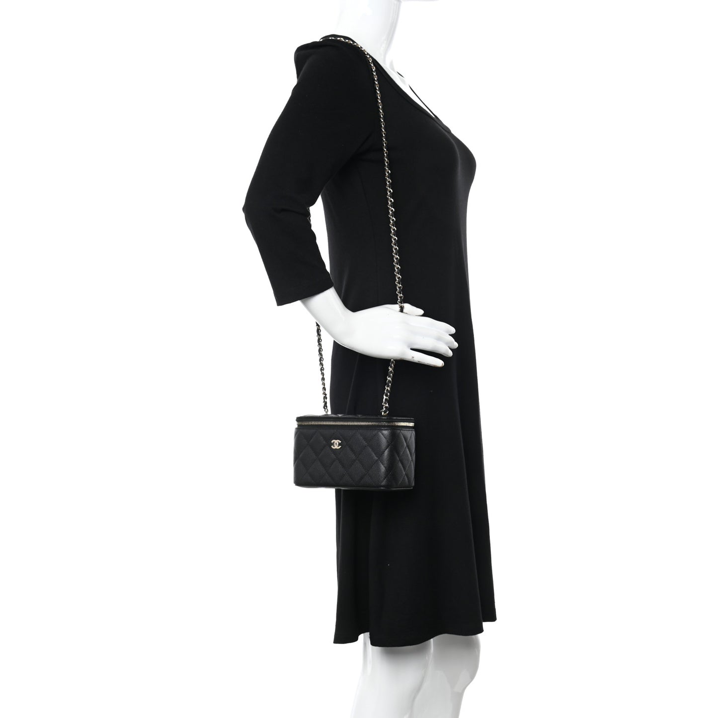Caviar Quilted Small Vanity Case With Chain Black