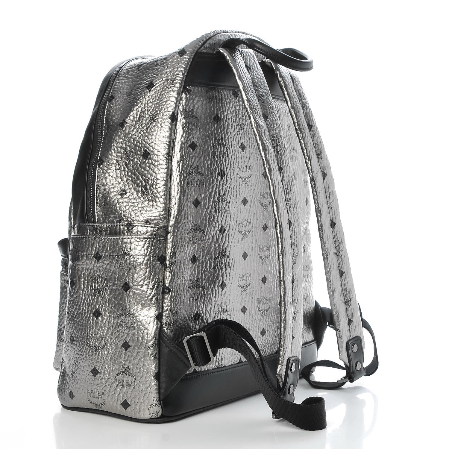 MCM Metallic Visetos Medium Stark Backpack Silver Black 3 of 12