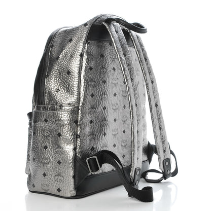 MCM Metallic Visetos Medium Stark Backpack Silver Black 3 of 12