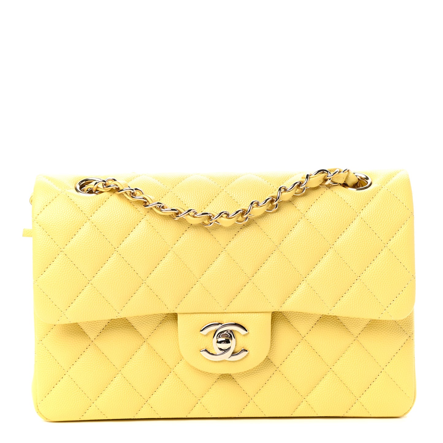 Caviar Quilted Small Double Flap Yellow