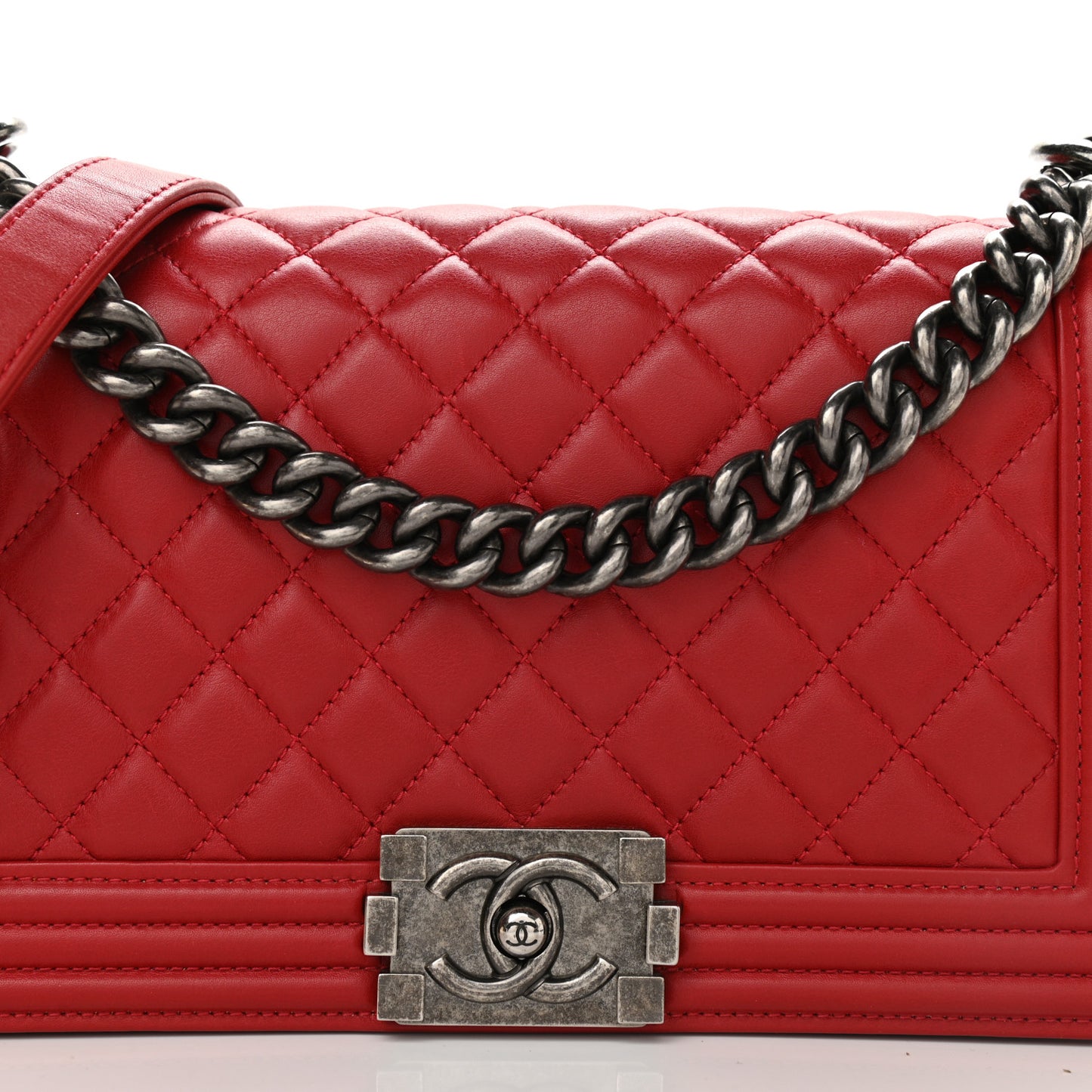 Calfskin Quilted Medium Boy Flap Red