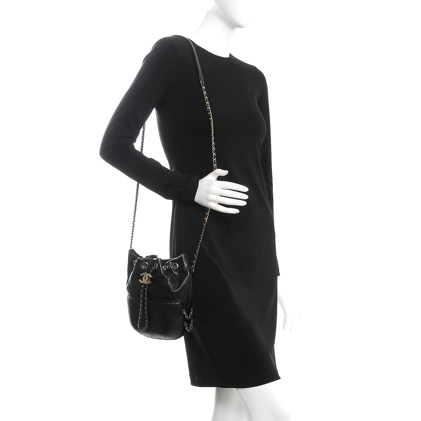 Calfskin Quilted Small Gabrielle Bucket Black