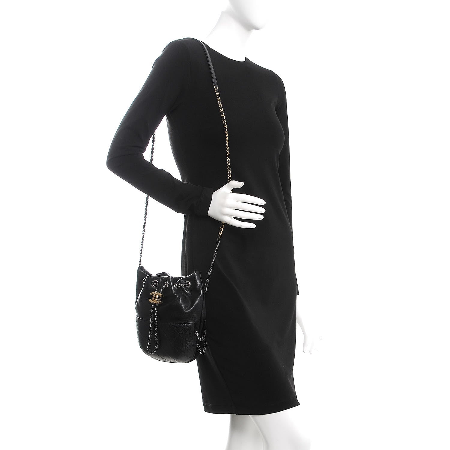 Chanel Calfskin Quilted Small Gabrielle Bucket Black 2 of 9