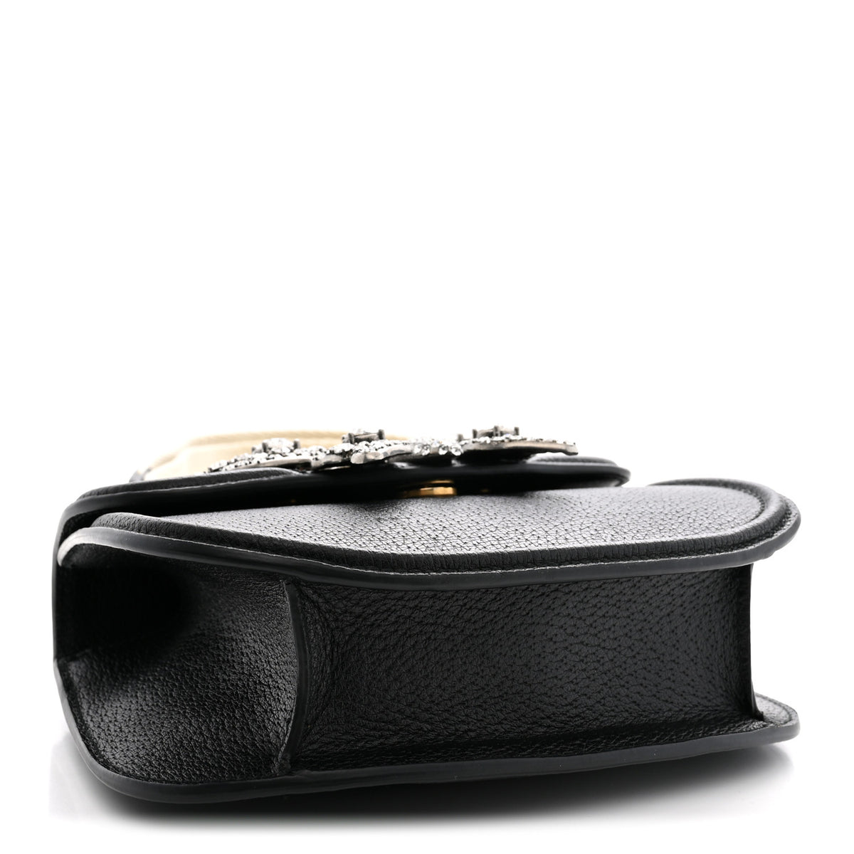 Calfskin Web Crystal Butterfly Stripe Small Totem Shoulder Bag Black