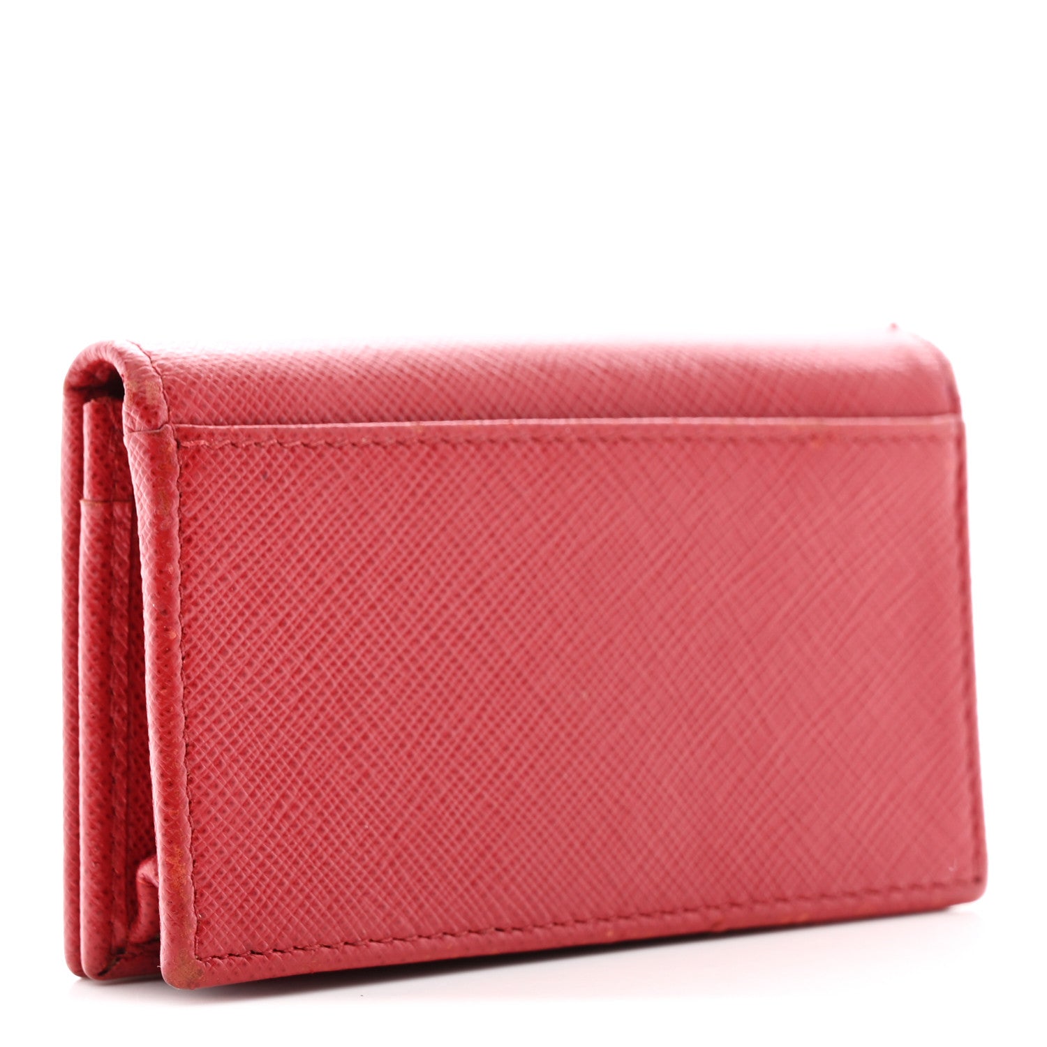 Prada Saffiano Metal Bi-Fold Card Holder Wallet Fuoco 3 of 10