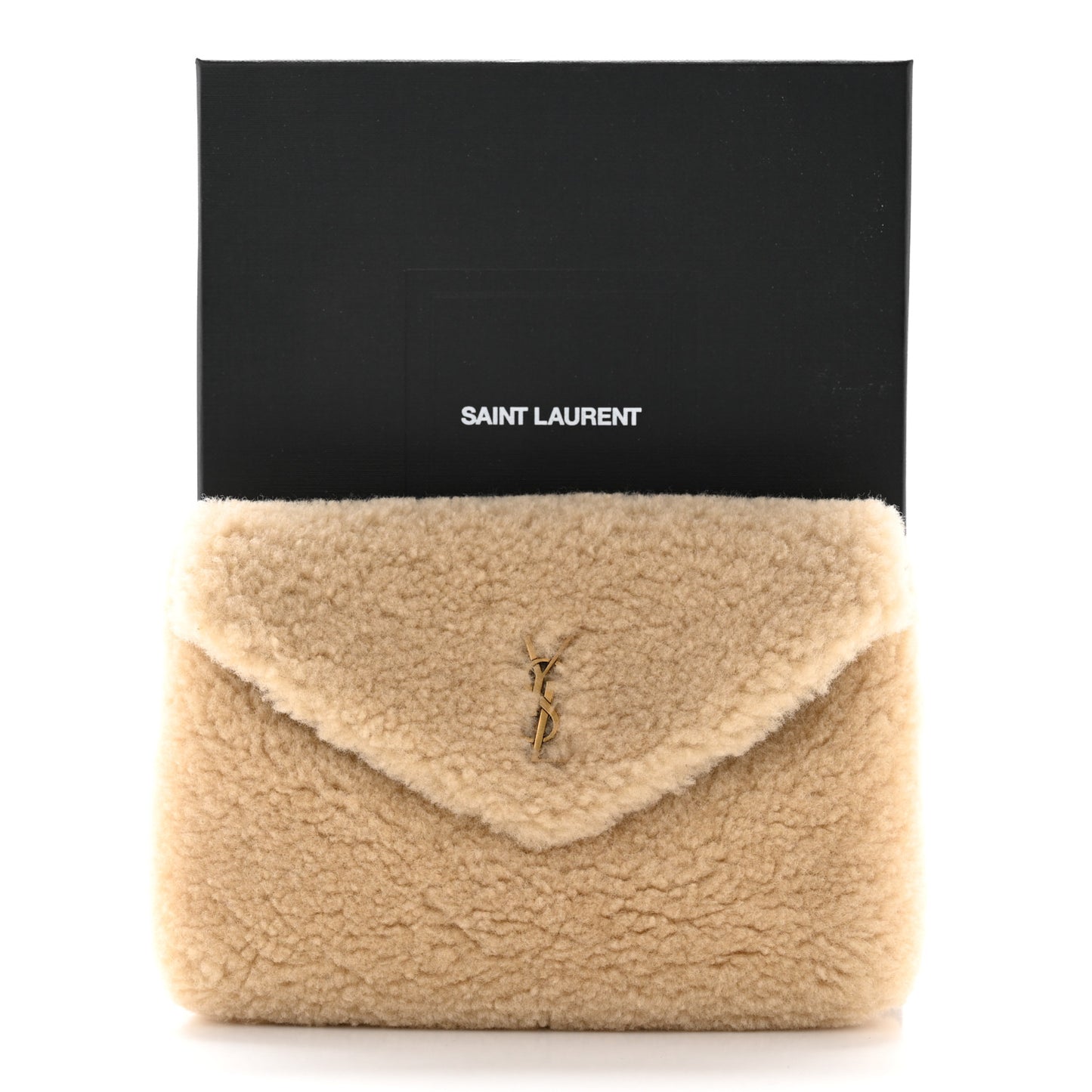 Shearling Quilted Monogram Loulou Puffer Pouch Clutch Natural Beige Brick