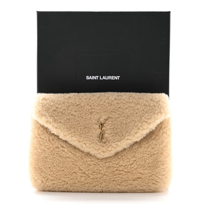 Saint Laurent Shearling Quilted Monogram Loulou Puffer Pouch Clutch Natural Beige Brick 13 of 13
