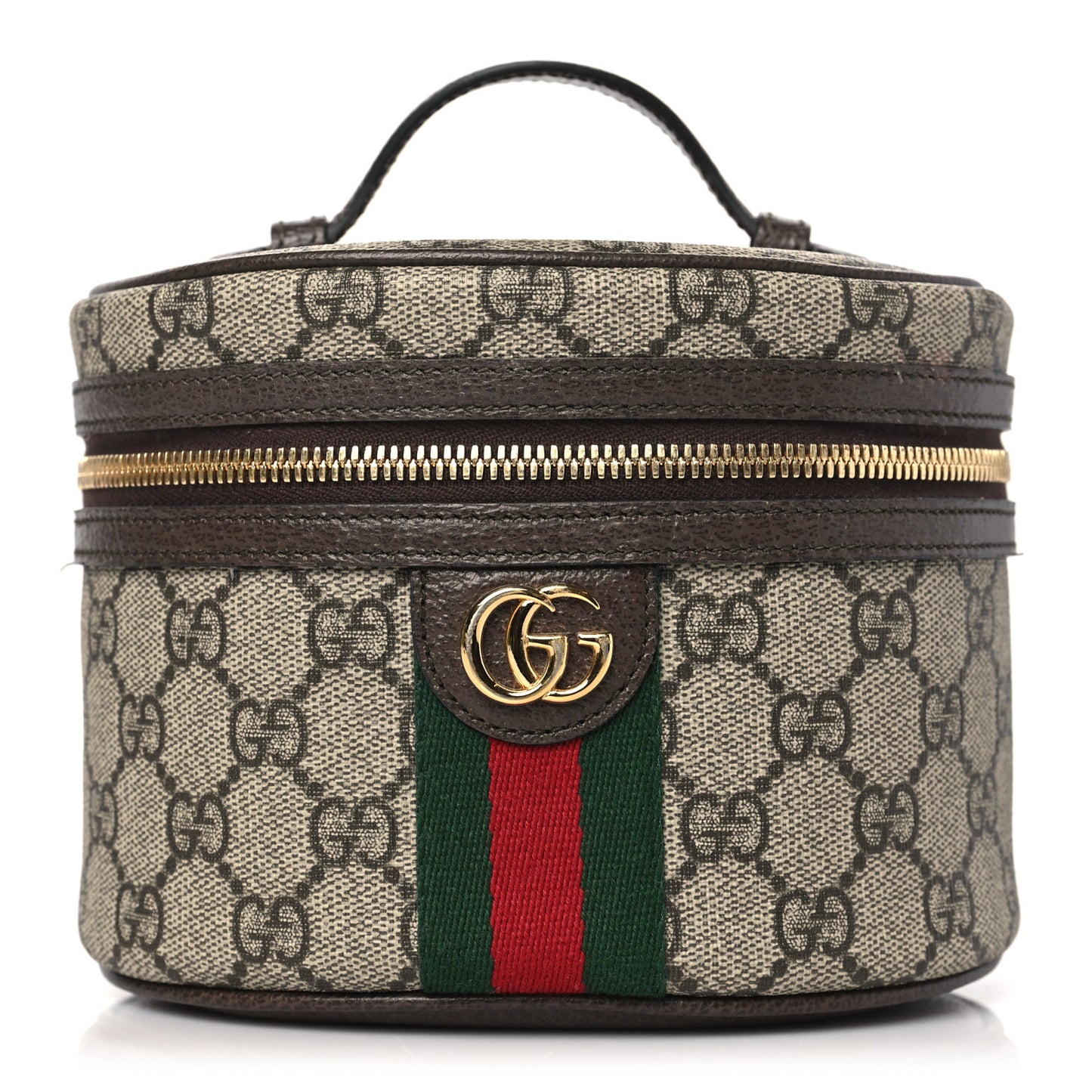 GG Supreme Monogram Textured Calfskin Web Ophidia Vanity Cosmetic Case Beige Ebony New Acero