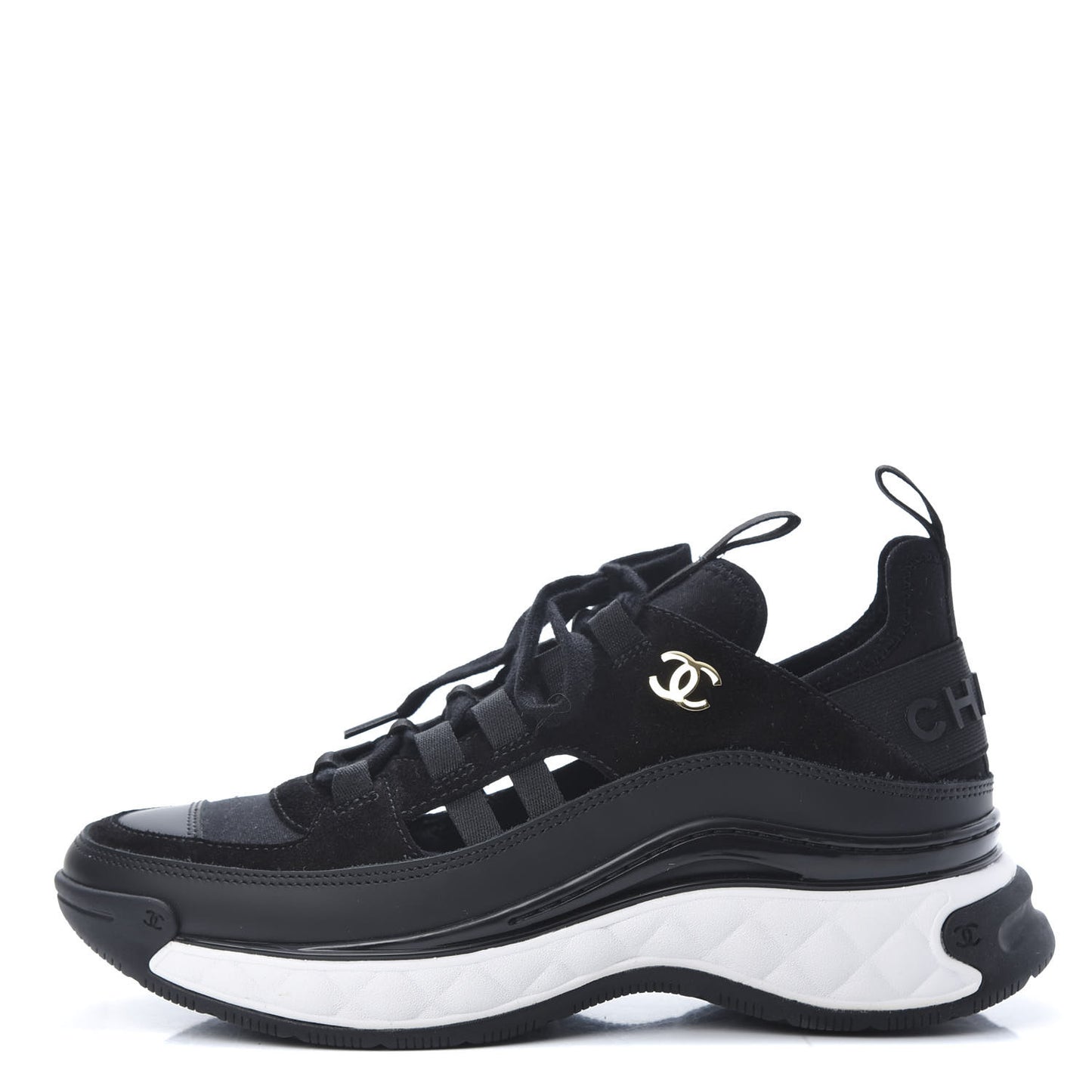 Fabric Calfskin Suede CC Sneakers 36 Black