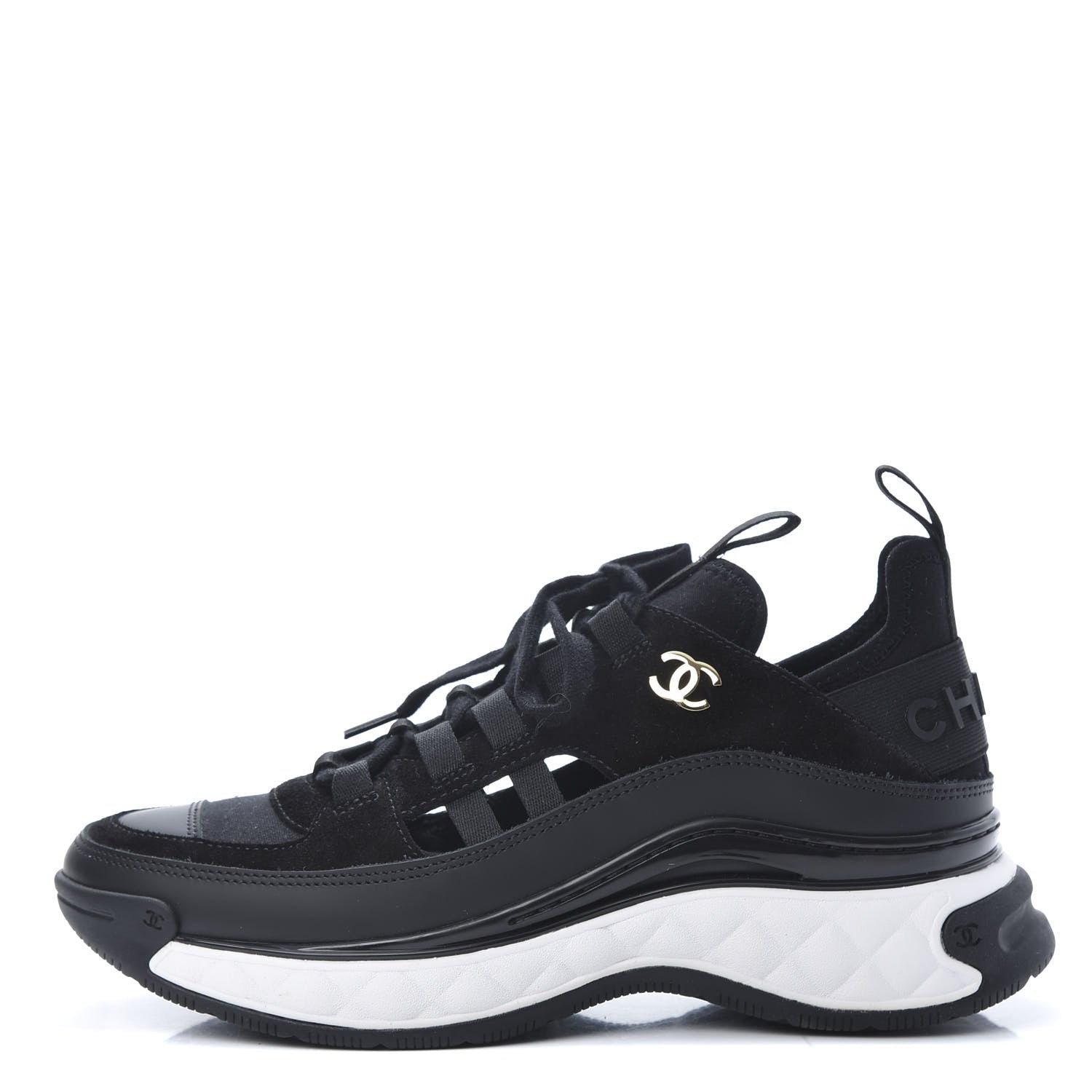 Chanel Fabric Calfskin Suede CC Sneakers 36 Black 1 of 8