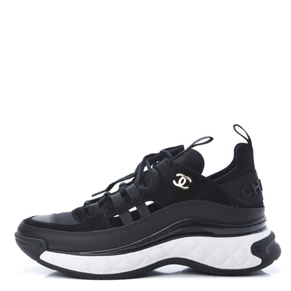 Chanel Fabric Calfskin Suede CC Sneakers 36 Black 1 of 8