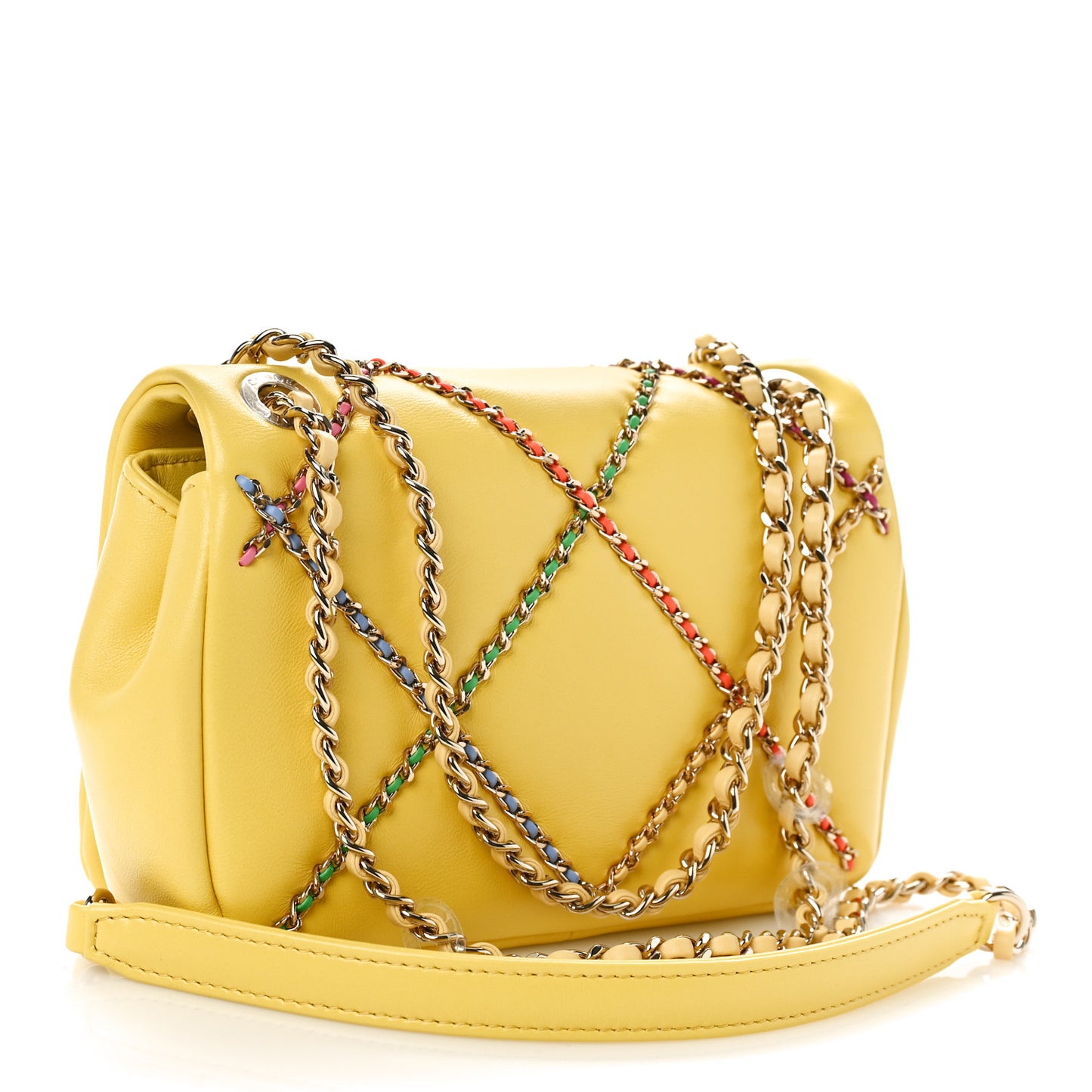 Lambskin Small Entwined Chain Flap Yellow Multicolor