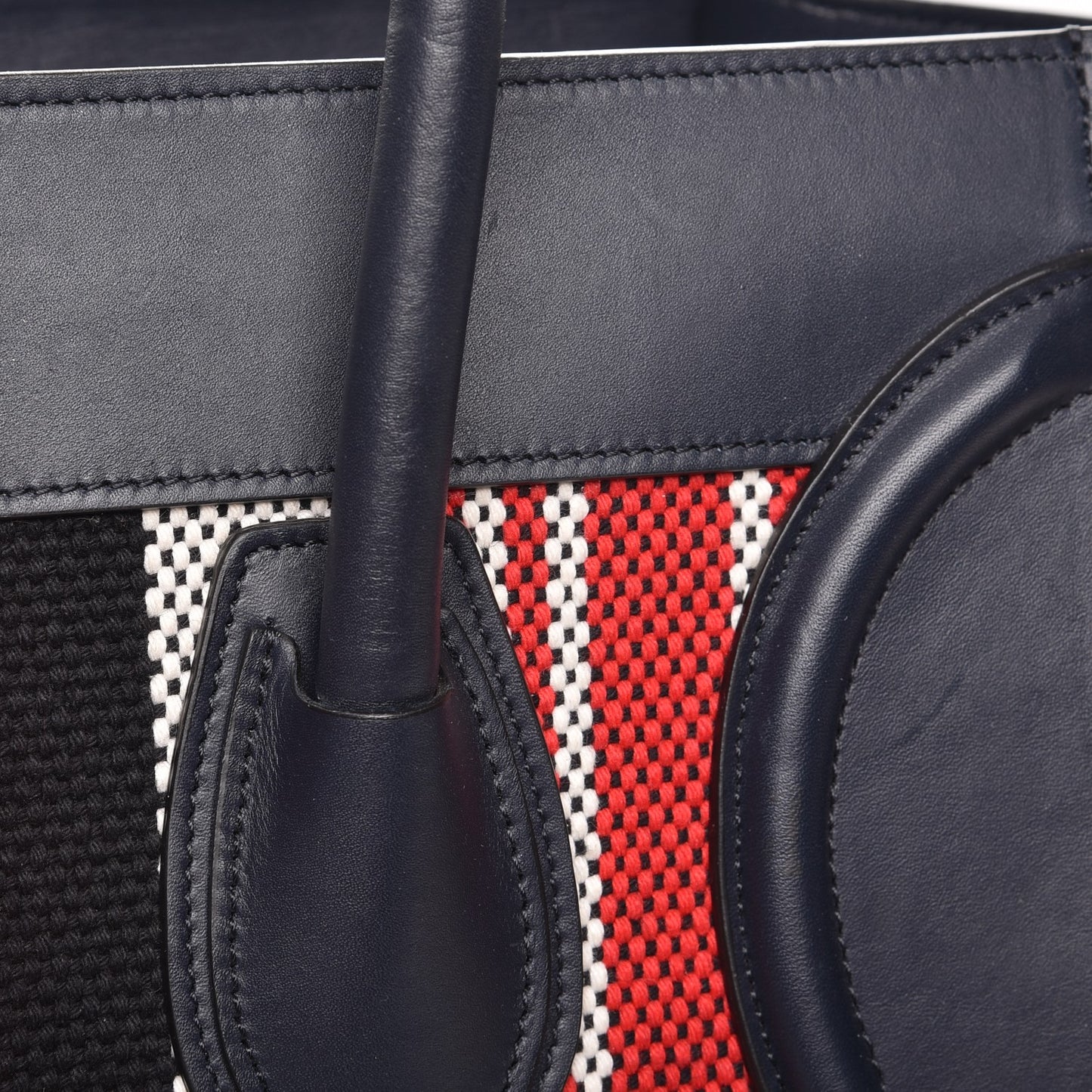 Smooth Calfskin Striped Cotton Canvas Mini Luggage Navy Blue