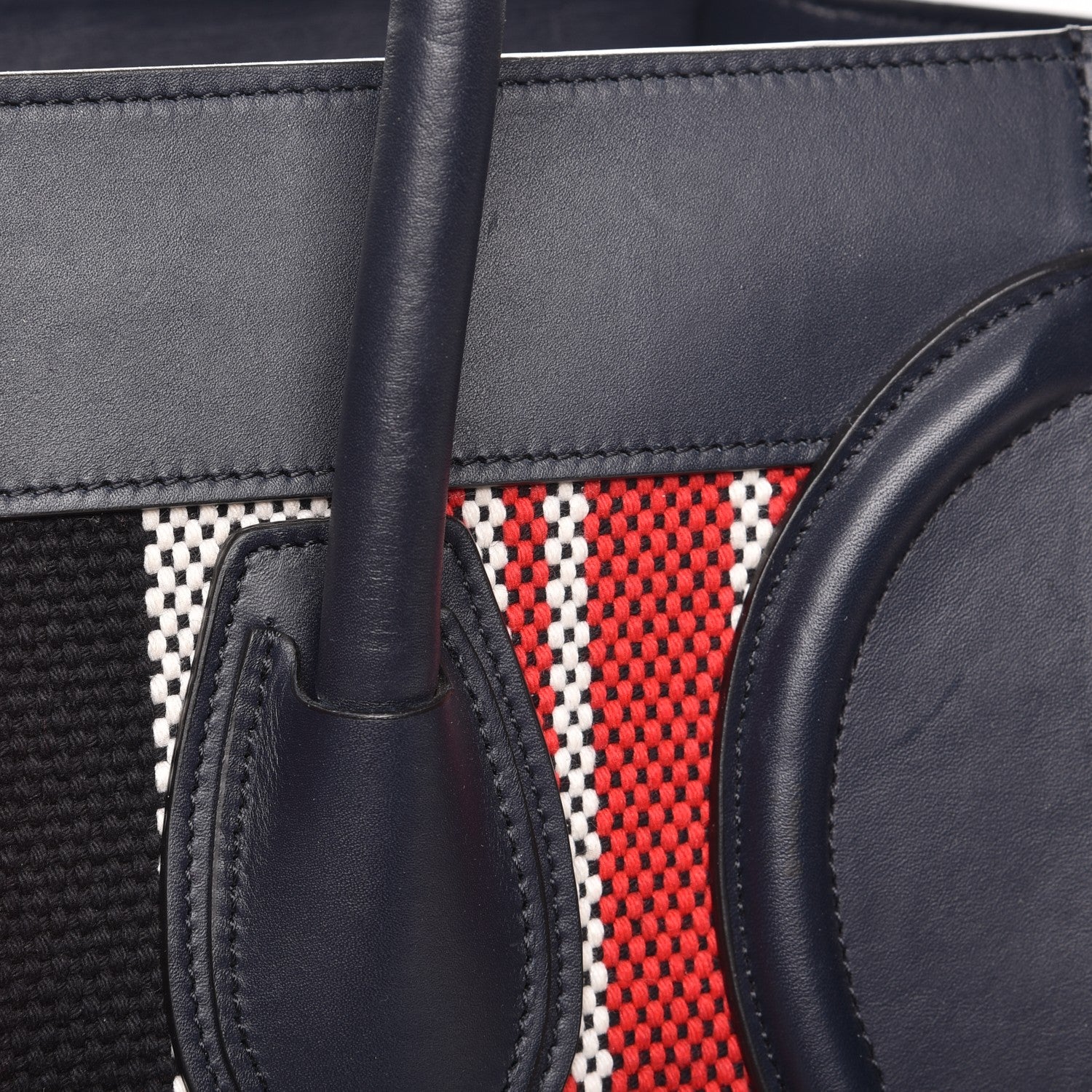 Celine Smooth Calfskin Striped Cotton Canvas Mini Luggage Navy Blue 12 of 15