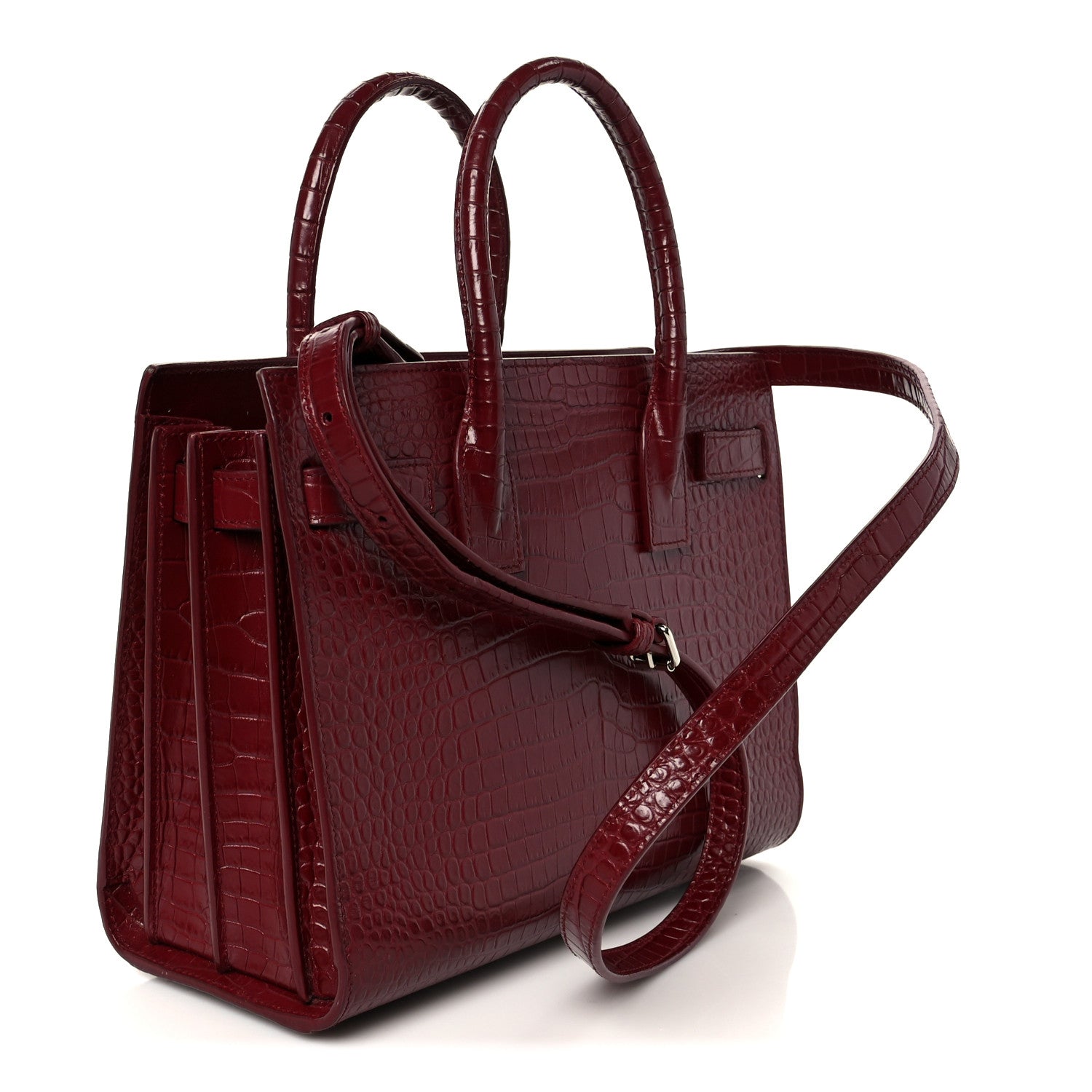 Saint Laurent Calfskin Crocodile Embossed Baby Sac De Jour Red 3 of 11