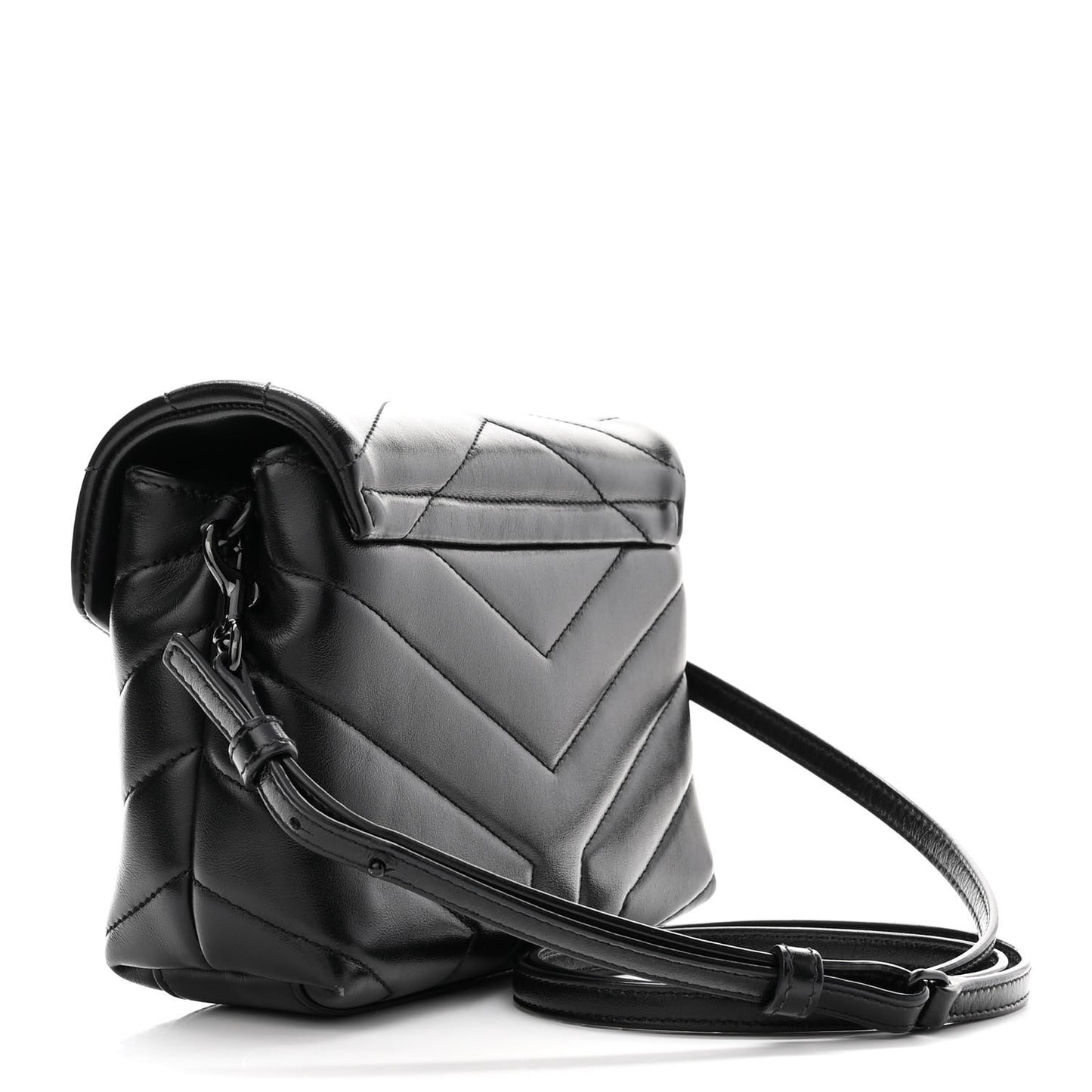 Calfskin Y Quilted Monogram Toy Loulou Crossbody Bag Black