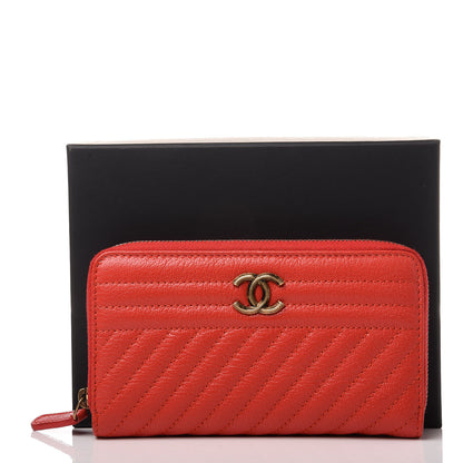 Chanel Shiny Goatskin Diagonal Quilted Small Zip Around Wallet Red 11 of 11