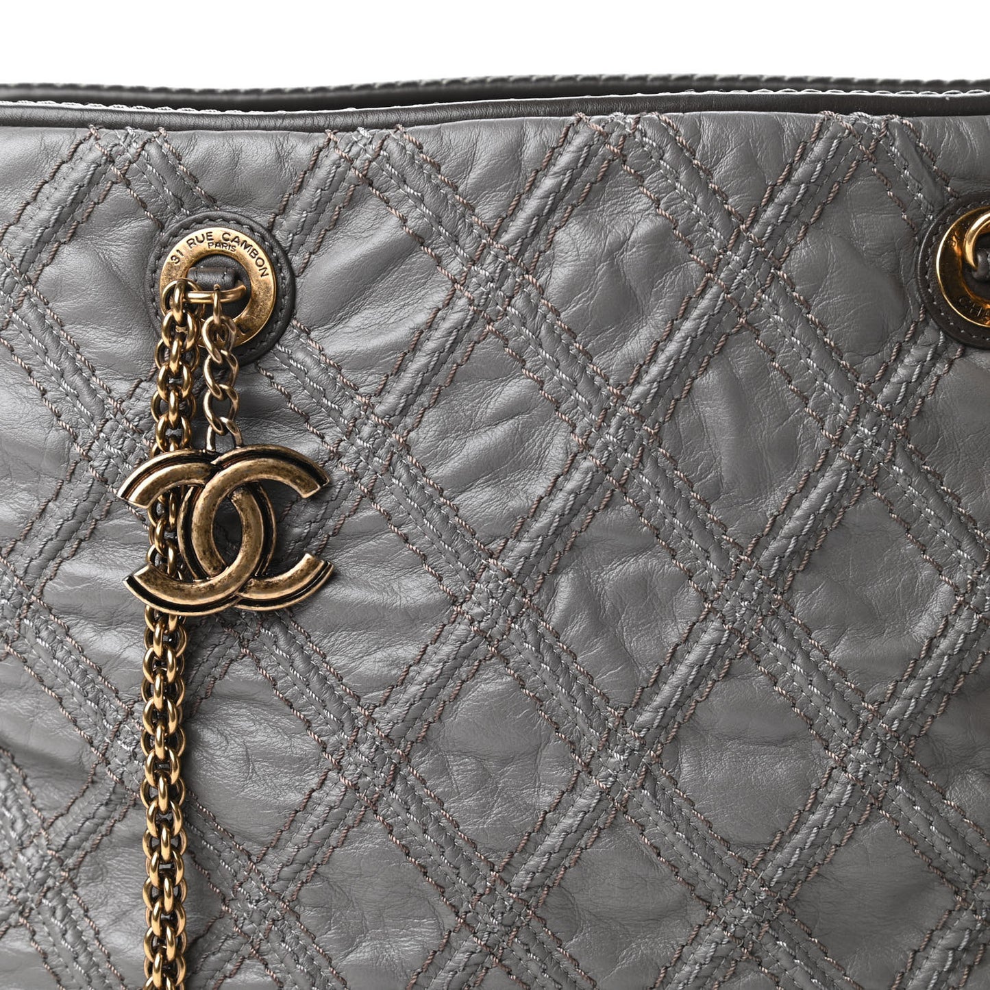 Calfskin Quilted Stitch Triptych Tote Grey