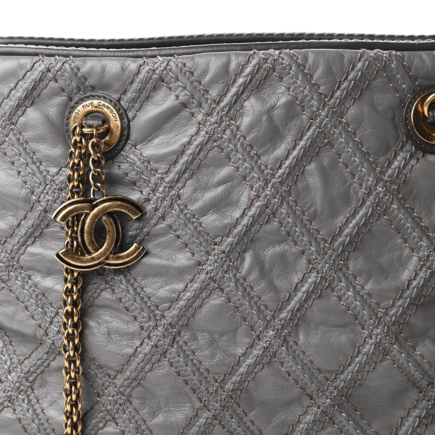 Chanel Calfskin Quilted Stitch Triptych Tote Grey 10 of 10