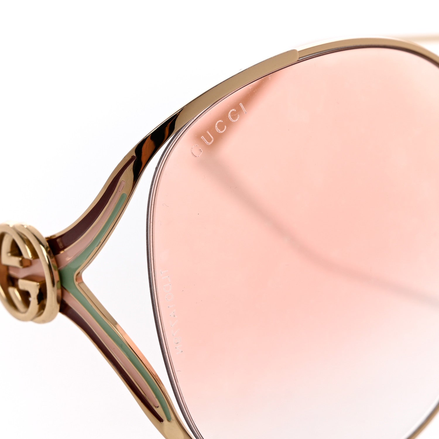 Gucci Metal Oversized Round Frame GG0225S Sunglasses Gold 5 of 7