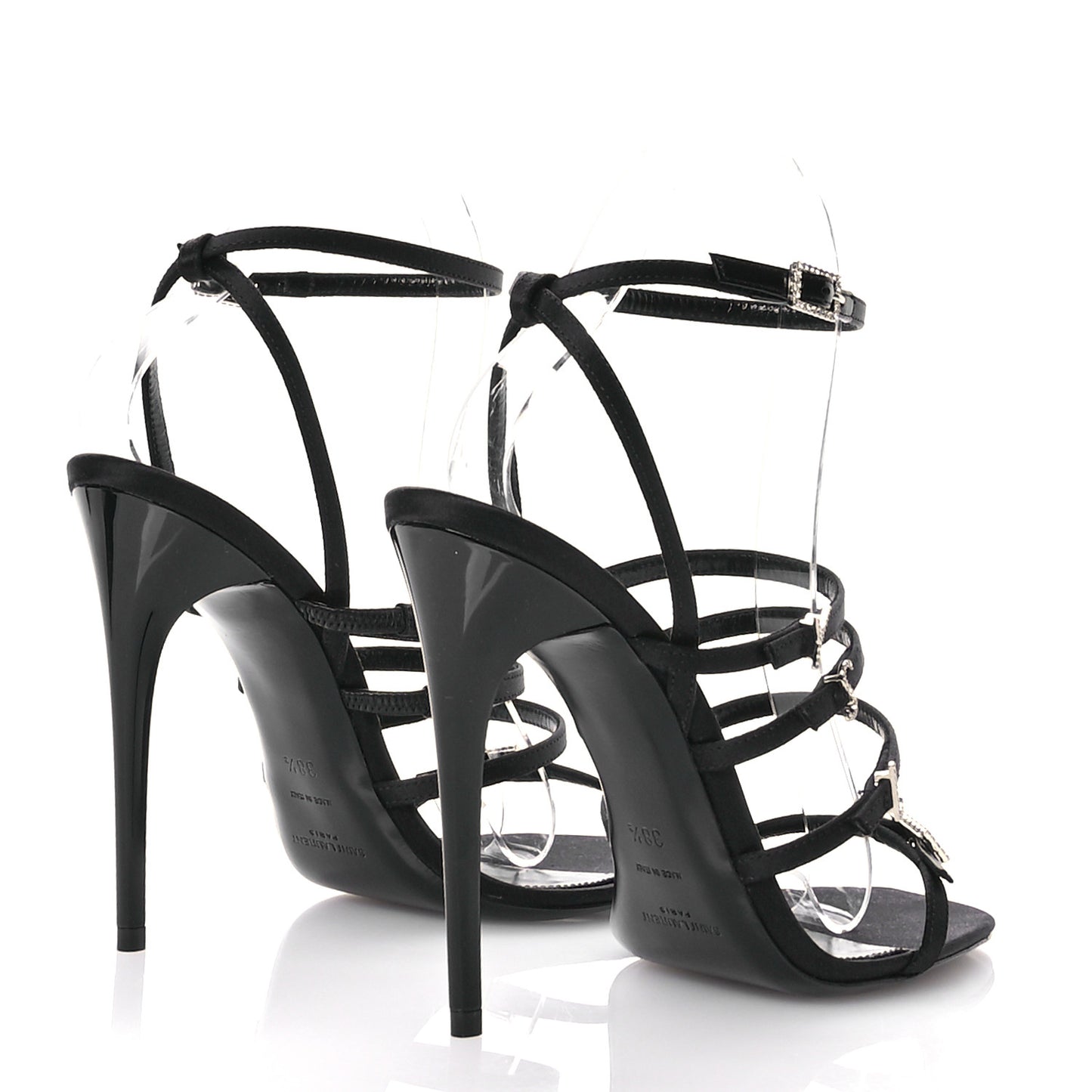Crepe Satin Crystal Logo Jerry 110 Ankle Strap Sandals 38.5 Black