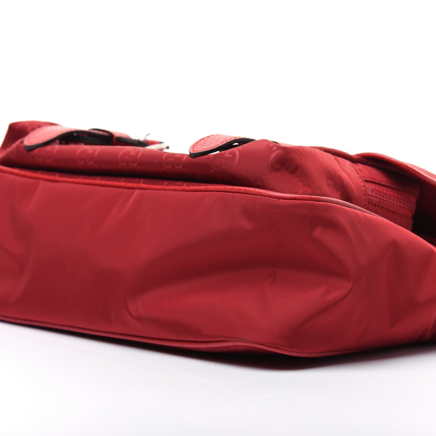 Nylon Monogram Double Buckle Flap Messenger Bag Vibrant Red