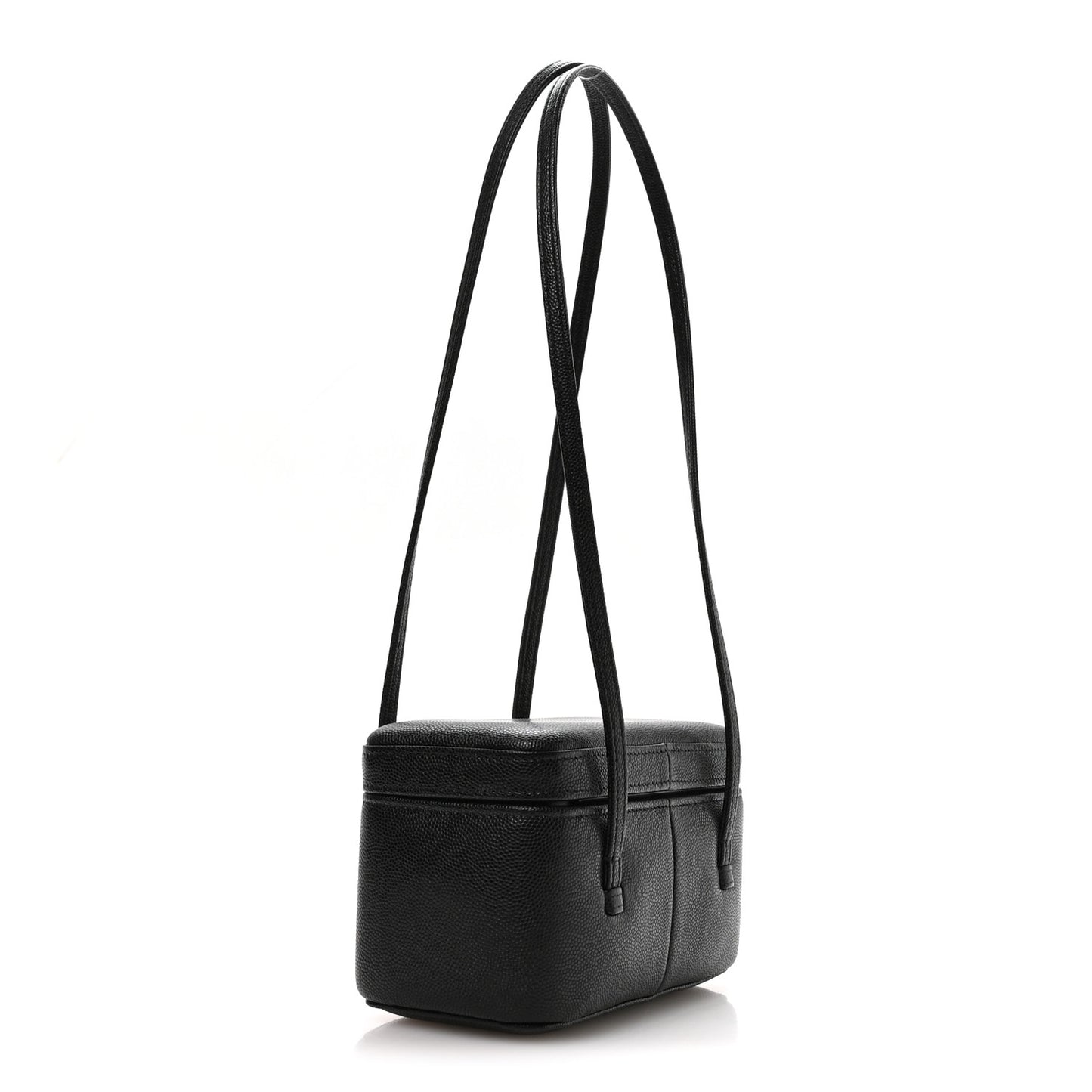 Shiny Caviar Preppy Coco Long Vanity With Strap Black