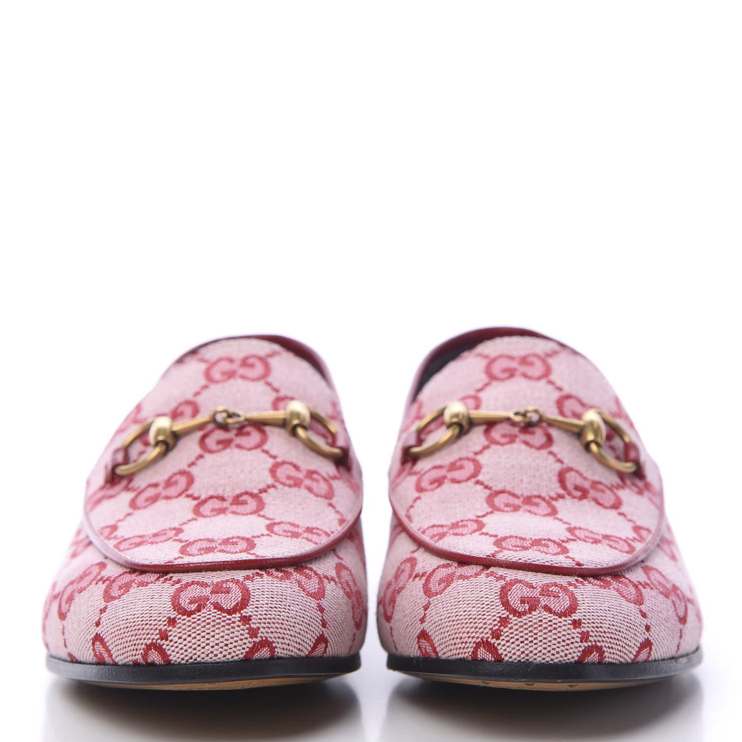 Canvas GG Monogram Horsebit Womens Jordaan Loafers 36.5 Gardenia Hibiscus Red