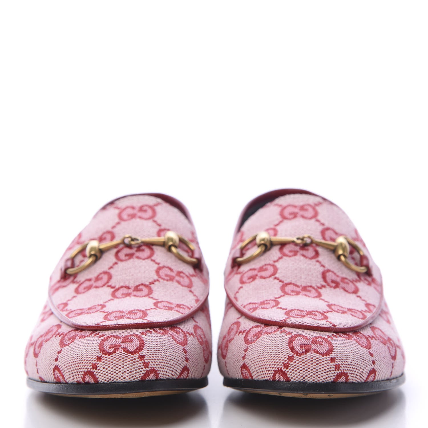 Gucci Canvas GG Monogram Horsebit Womens Jordaan Loafers 36.5 Gardenia Hibiscus Red 2 of 8