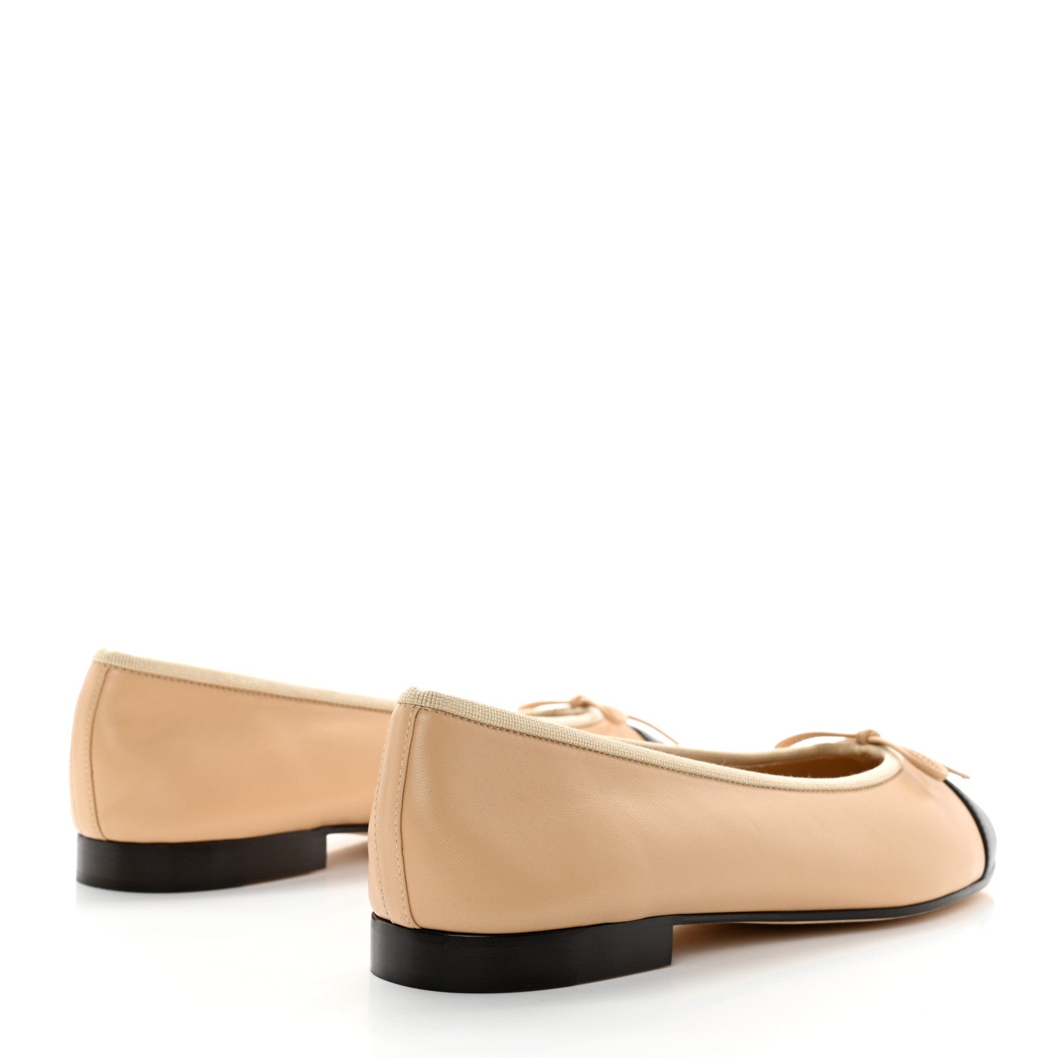 Chanel Lambskin Cap Toe CC Ballerina Flats 39.5 Beige Black 4 of 9