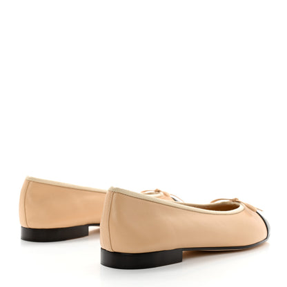 Chanel Lambskin Cap Toe CC Ballerina Flats 39.5 Beige Black 4 of 9